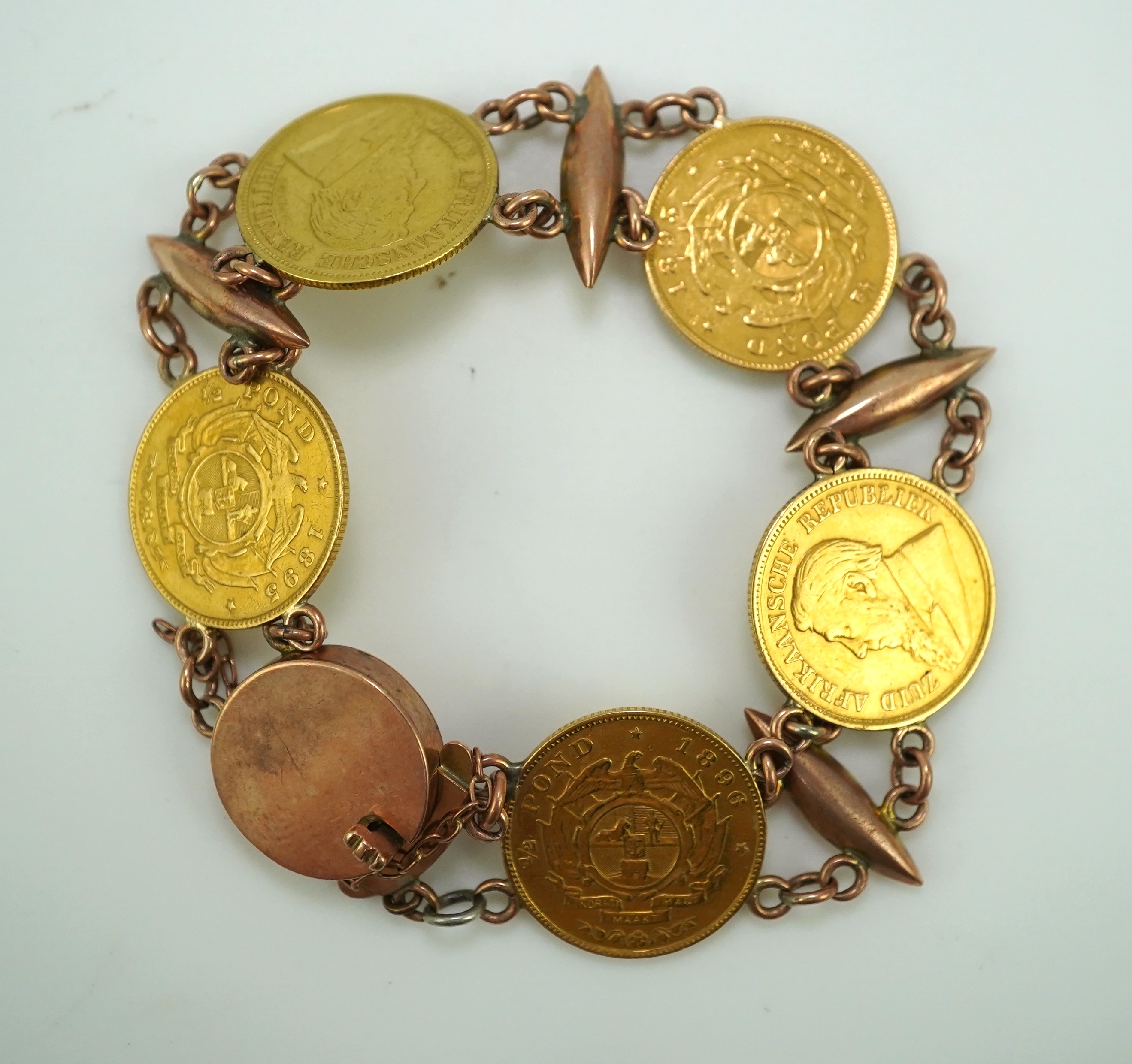 A late 19th century gold coin bracelet